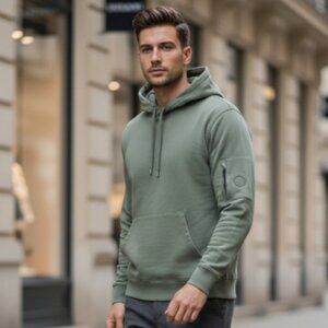 C.P. Company Hoodie Large Green Garment Dyed Lens Sleeve Authentic